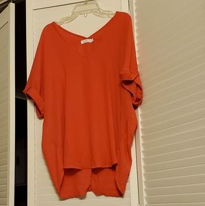 Coral colored pull over short sleeve